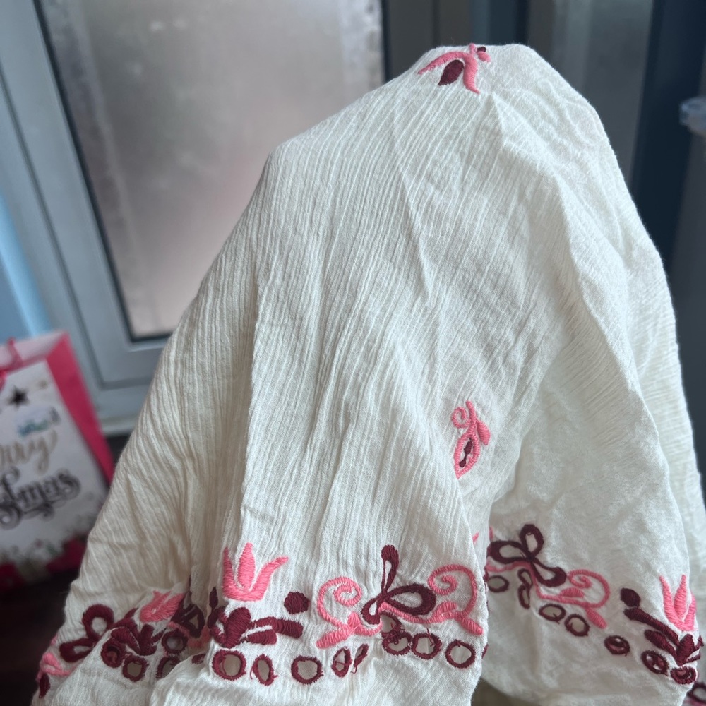 LoveShackFancy Cream Backless Halter Mini Dress with Pink Embroidery - Picture 12 of 12